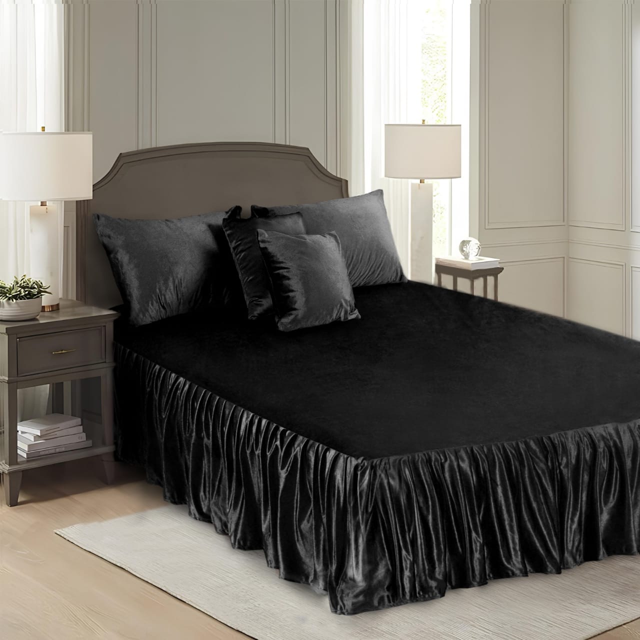 5 pcs velvet bedsheet set - Black