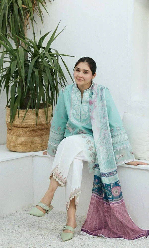 3 pcs Embroidery lawn - Aqua