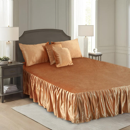 5 pcs velvet bedsheet set - beige