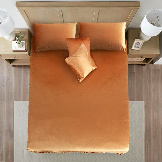 5 pcs velvet bedsheet set - beige