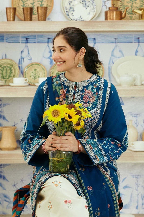 3 pcs Embroidery lawn - Blue