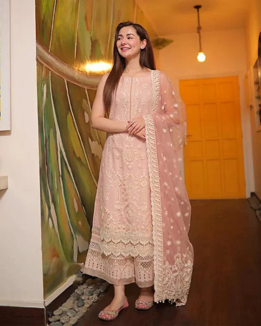 3 pcs Embroidery lawn - rose pink