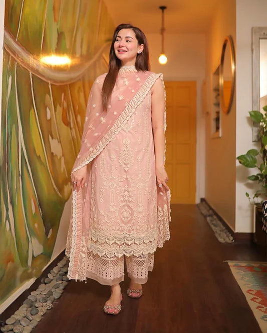 3 pcs Embroidery lawn - rose pink