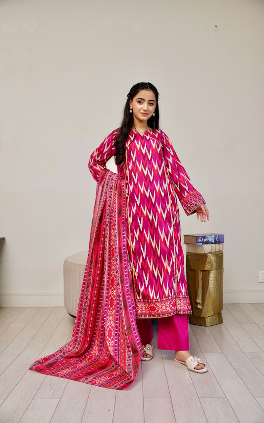 3 pcs printed lawn